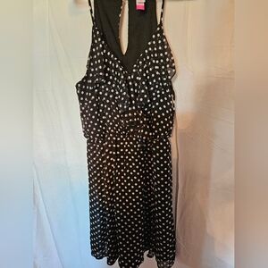 No Boundaries Polka Dot Dress Black White Ruffle Sleeveless Open Back Size L